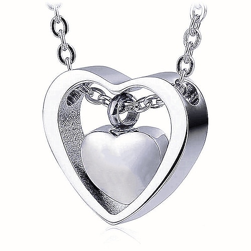 Large Double Heart Necklace Steel Color